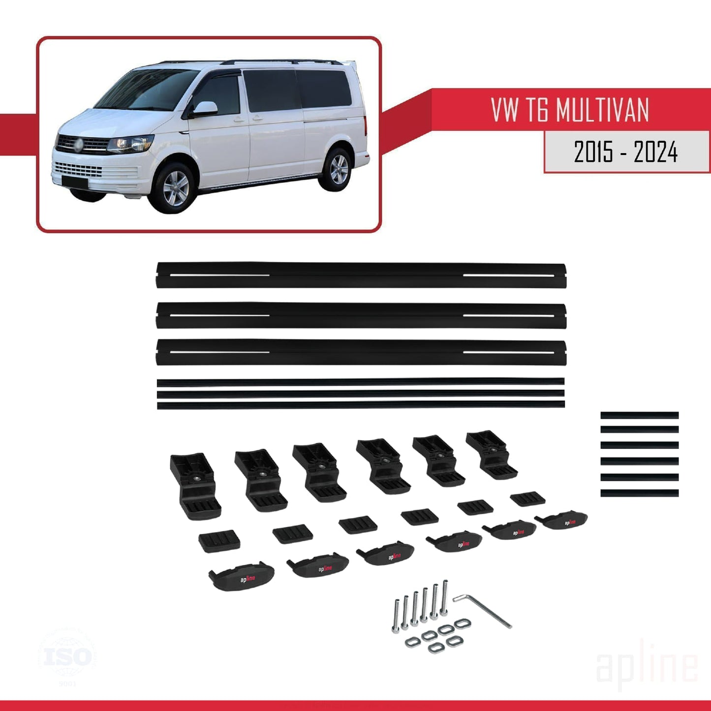 Compatible avec Volkswagen T6 Multivan 2015-2024 BASIC Model Barres de Toit Railing Porte-Bagages de Voiture Noir Aluminium 3 Barres