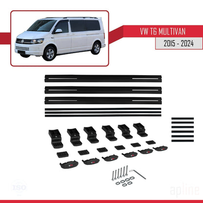 Compatible avec Volkswagen T6 Multivan 2015-2024 BASIC Model Barres de Toit Railing Porte-Bagages de Voiture Noir Aluminium 3 Barres