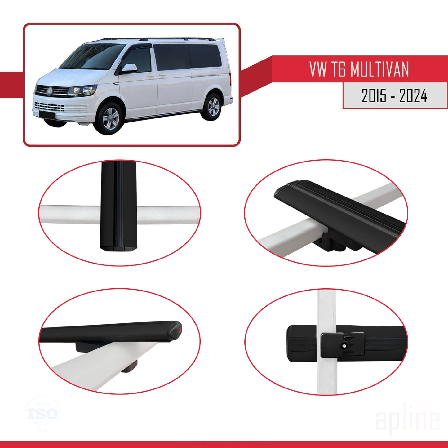 Compatible avec Volkswagen T6 Multivan 2015-2024 BASIC Model Barres de Toit Railing Porte-Bagages de Voiture Noir Aluminium 3 Barres
