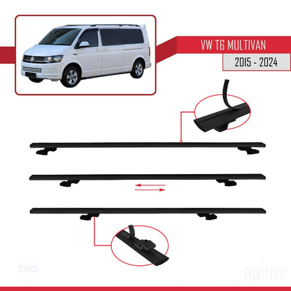 Compatible avec Volkswagen T6 Multivan 2015-2024 BASIC Model Barres de Toit Railing Porte-Bagages de Voiture Noir Aluminium 3 Barres