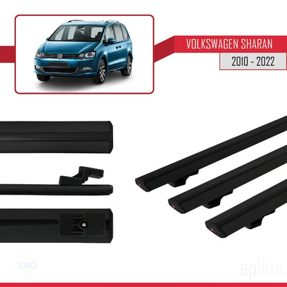 Compatible avec Volkswagen Sharan 2 (7N) 2010-2022 BASIC Model Barres de Toit Railing Porte-Bagages de Voiture Noir Aluminium 3 Barres