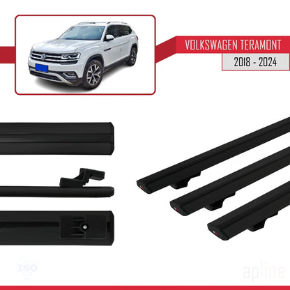 Compatible with Volkswagen Teramont (CA1) 2018-2024 BASIC Model Car Roof Rack Cross Bar Black Aluminium 3 Bars