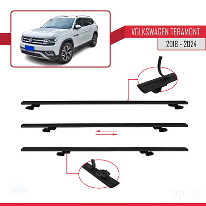 Compatible with Volkswagen Teramont (CA1) 2018-2024 BASIC Model Car Roof Rack Cross Bar Black Aluminium 3 Bars