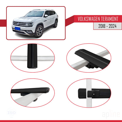 Compatible avec Volkswagen Teramont (CA1) 2018-2024 BASIC Model Barres de Toit Railing Porte-Bagages de Voiture Noir Aluminium 2 Barres