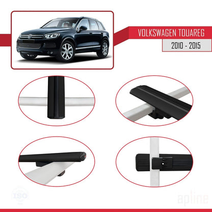 Compatible avec Volkswagen Touareg 2 (7P) Pre-Facelift 2010-2015 BASIC Model Barres de Toit Railing Porte-Bagages de Voiture Noir Aluminium 2 Barres