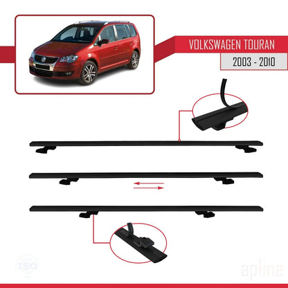 Compatible with Volkswagen Touran (1T) Pre-Facelift 2003-2010 BASIC Model Car Roof Rack Cross Bar Black Aluminium 3 Bars
