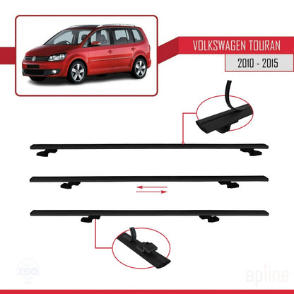 Compatible avec Volkswagen Touran (1T) Post-Facelift 2010-2015 BASIC Model Barres de Toit Railing Porte-Bagages de Voiture Noir Aluminium 2 Barres