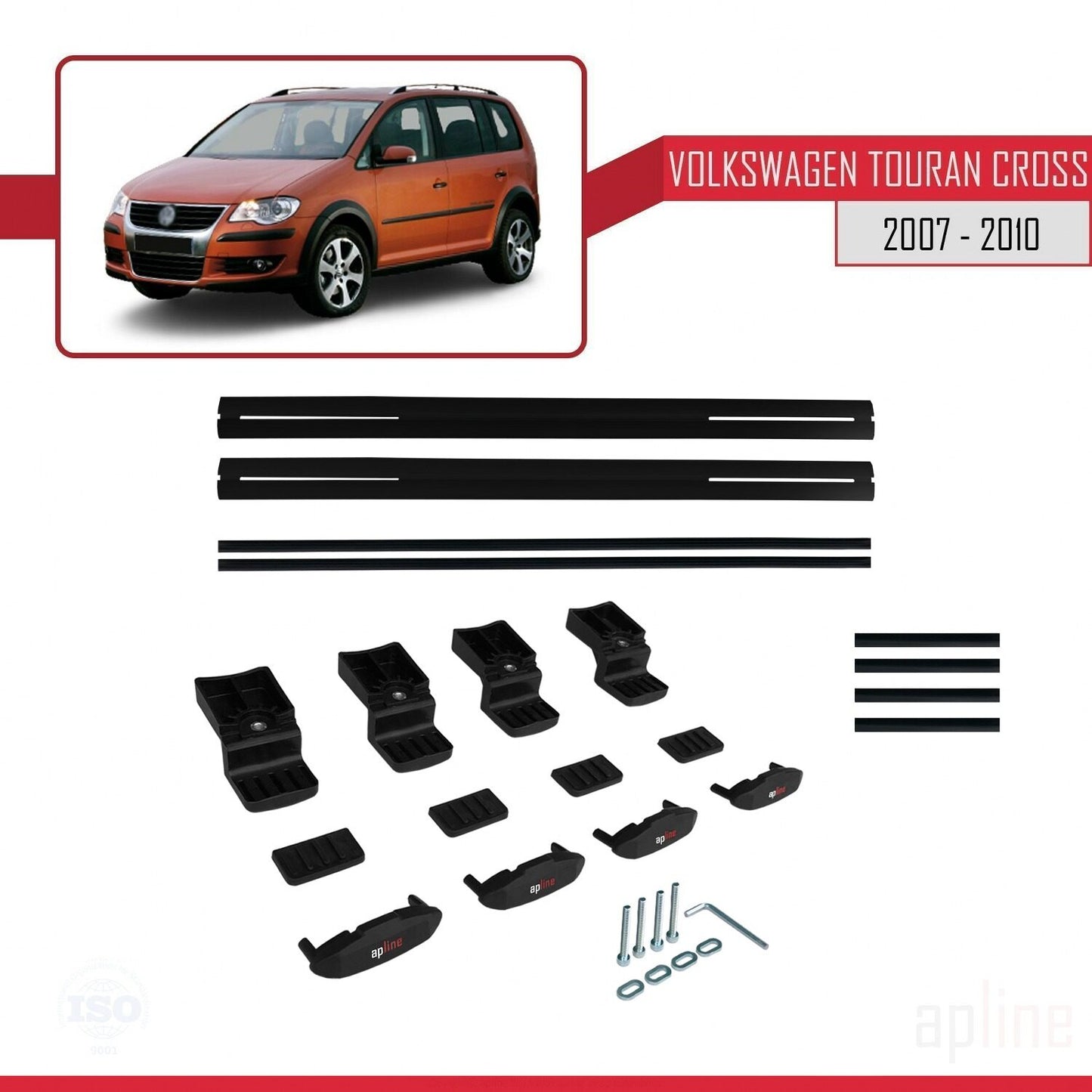 Compatible avec Volkswagen Touran Cross Pre-Facelift 2007-2010 BASIC Model Barres de Toit Railing Porte-Bagages de Voiture Noir Aluminium 2 Barres