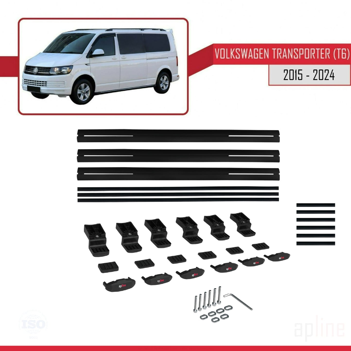 Compatible avec Volkswagen T6 Transporter 2015-2024 BASIC Model Barres de Toit Railing Porte-Bagages de Voiture Noir Aluminium 3 Barres