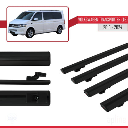 Compatible avec Volkswagen T6 Transporter 2015-2024 BASIC Model Barres de Toit Railing Porte-Bagages de Voiture Noir Aluminium 4 Barres