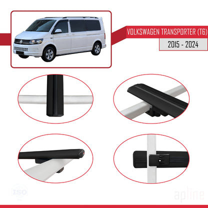 Compatible avec Volkswagen T6 Transporter 2015-2024 BASIC Model Barres de Toit Railing Porte-Bagages de Voiture Noir Aluminium 4 Barres