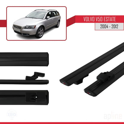 Compatible avec Volvo V50 2004-2012 BASIC Model Barres de Toit Railing Porte-Bagages de Voiture Noir Aluminium 2 Barres
