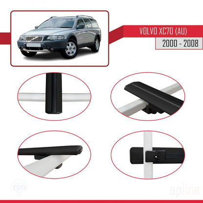 Compatible avec Volvo XC70 (P2) 2000-2007 BASIC Model Barres de Toit Railing Porte-Bagages de Voiture Noir Aluminium 3 Barres