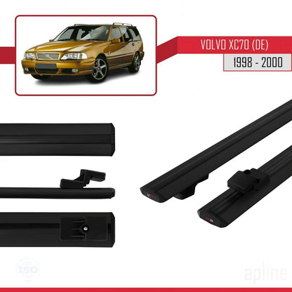 Compatible avec Volvo XC70 1998-2000 BASIC Model Barres de Toit Railing Porte-Bagages de Voiture Noir Aluminium 2 Barres
