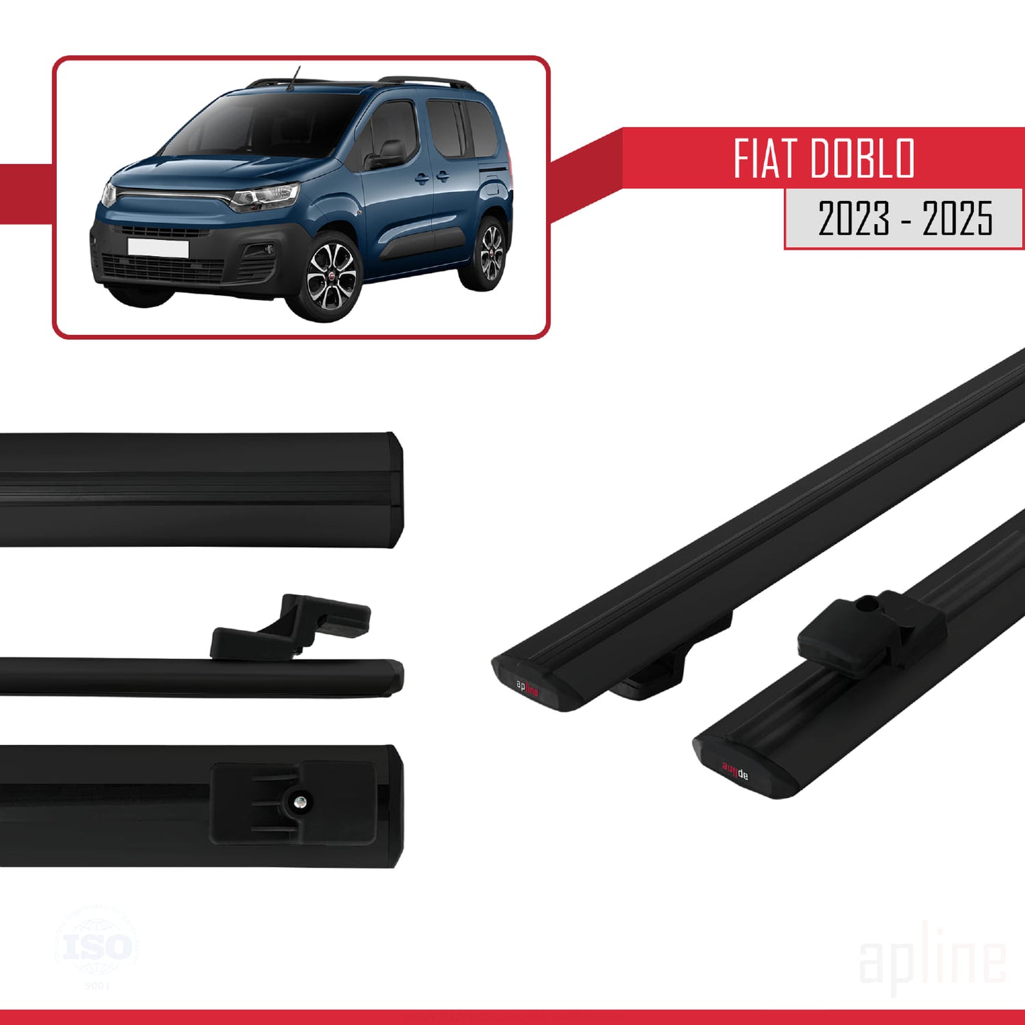 Compatibile con Fiat Doblo 3 2023-2025 modello BASIC Barre portatutto Railing Portapacchi Auto Alluminio Nero 2 Barre