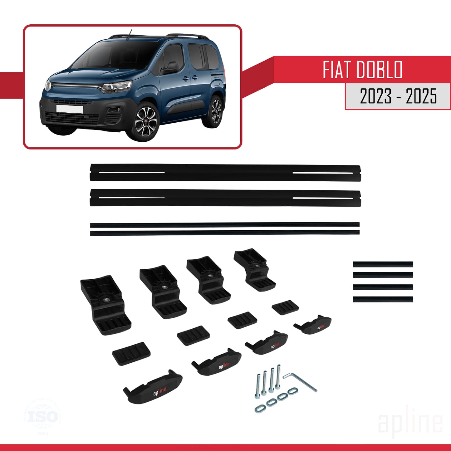 Compatibile con Fiat Doblo 3 2023-2025 modello BASIC Barre portatutto Railing Portapacchi Auto Alluminio Nero 2 Barre