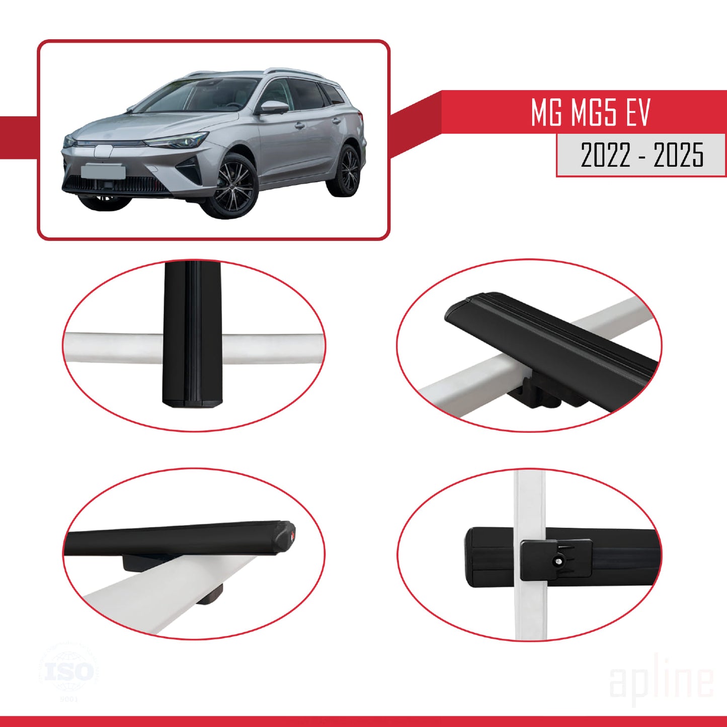Compatible avec MG 5 EV 2022-2025 BASIC Model Barres de Toit Railing Porte-Bagages de Voiture Noir Aluminium 2 Barres