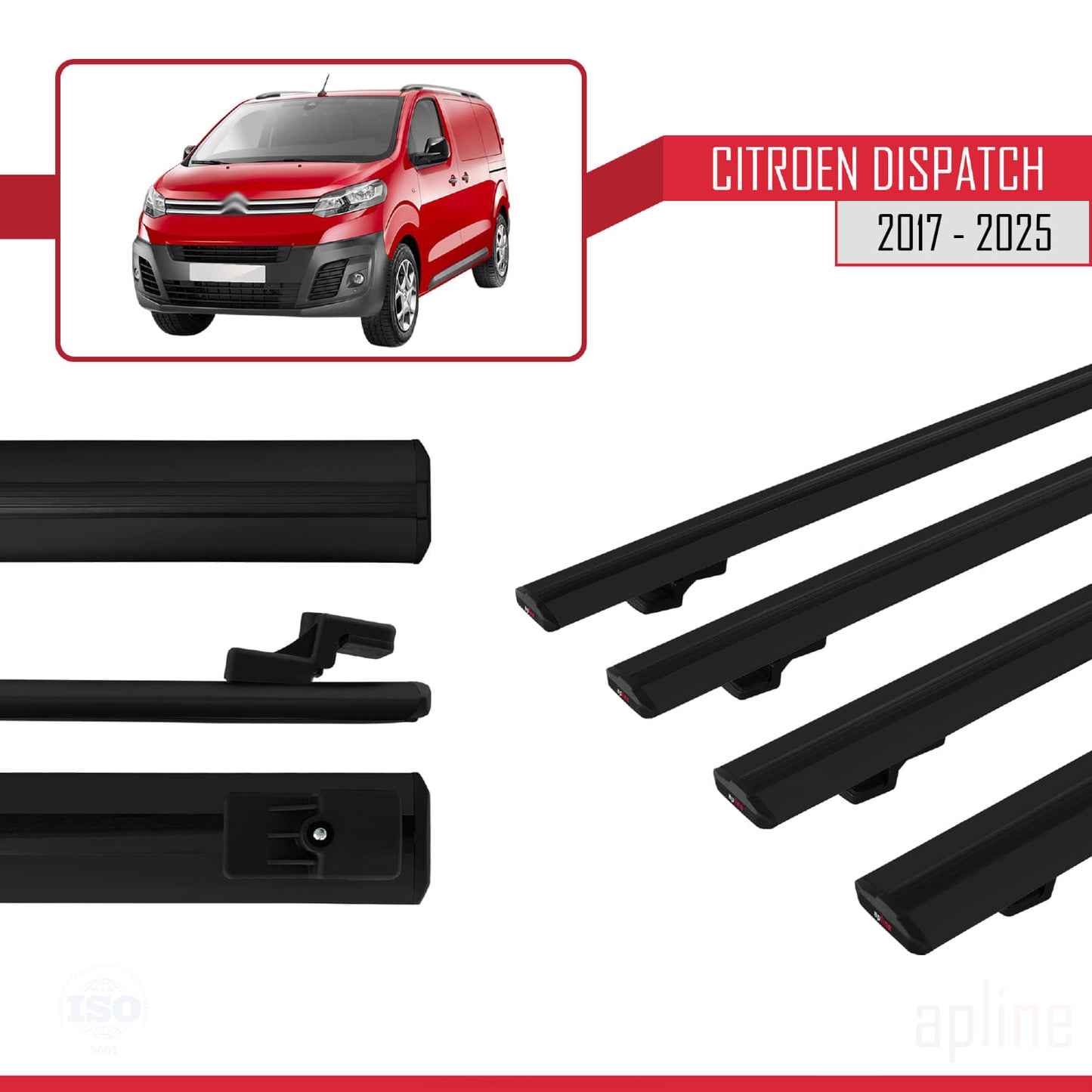 Compatibile con Citroen Dispatch (K0) 2017-2025 modello BASIC Barre portatutto per auto Portapacchi in alluminio nero 4 barre