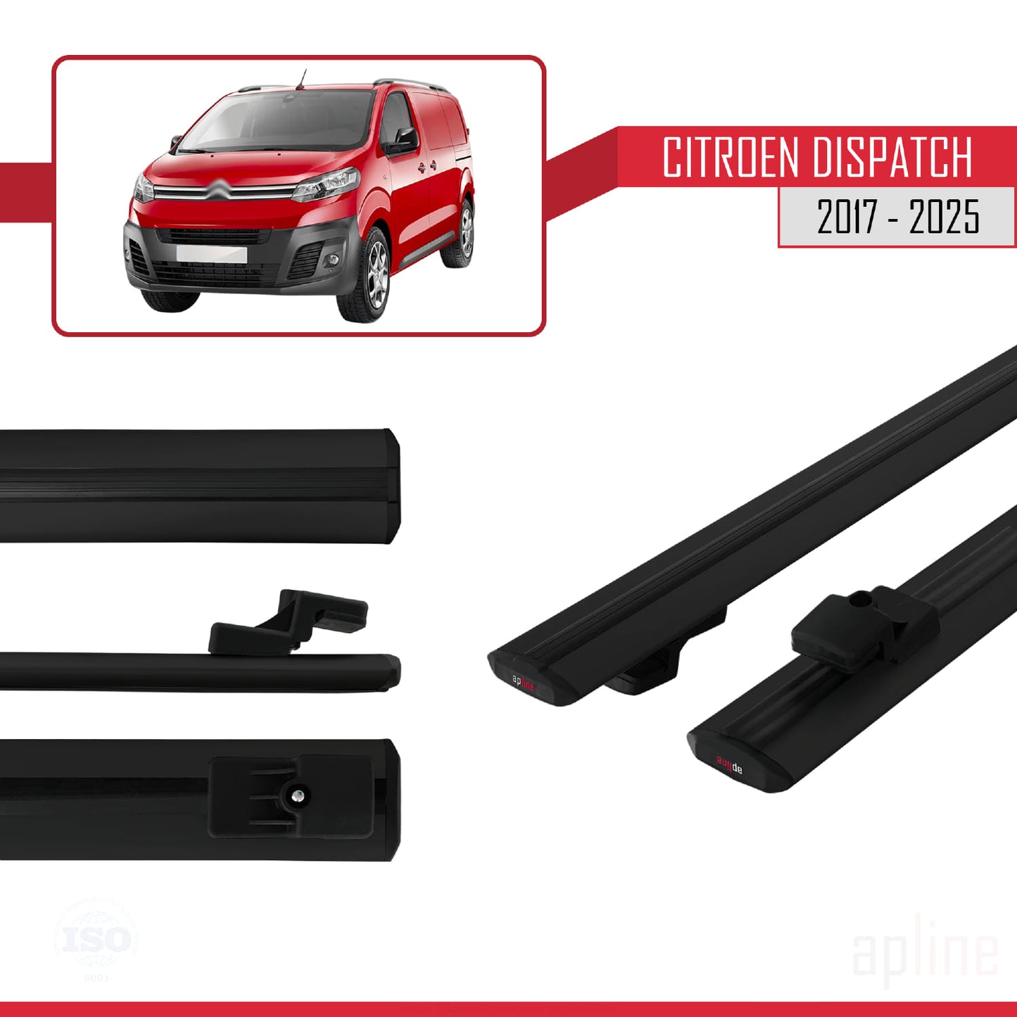 Compatibile con Citroen Dispatch (K0) 2017-2025 modello BASIC Barre portatutto per auto Portapacchi in alluminio nero 2 barre
