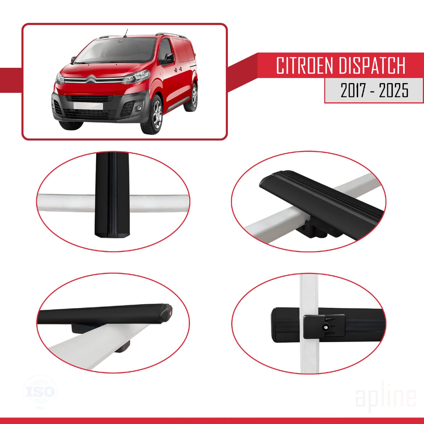 Compatibile con Citroen Dispatch (K0) 2017-2025 modello BASIC Barre portatutto per auto Portapacchi in alluminio nero 2 barre