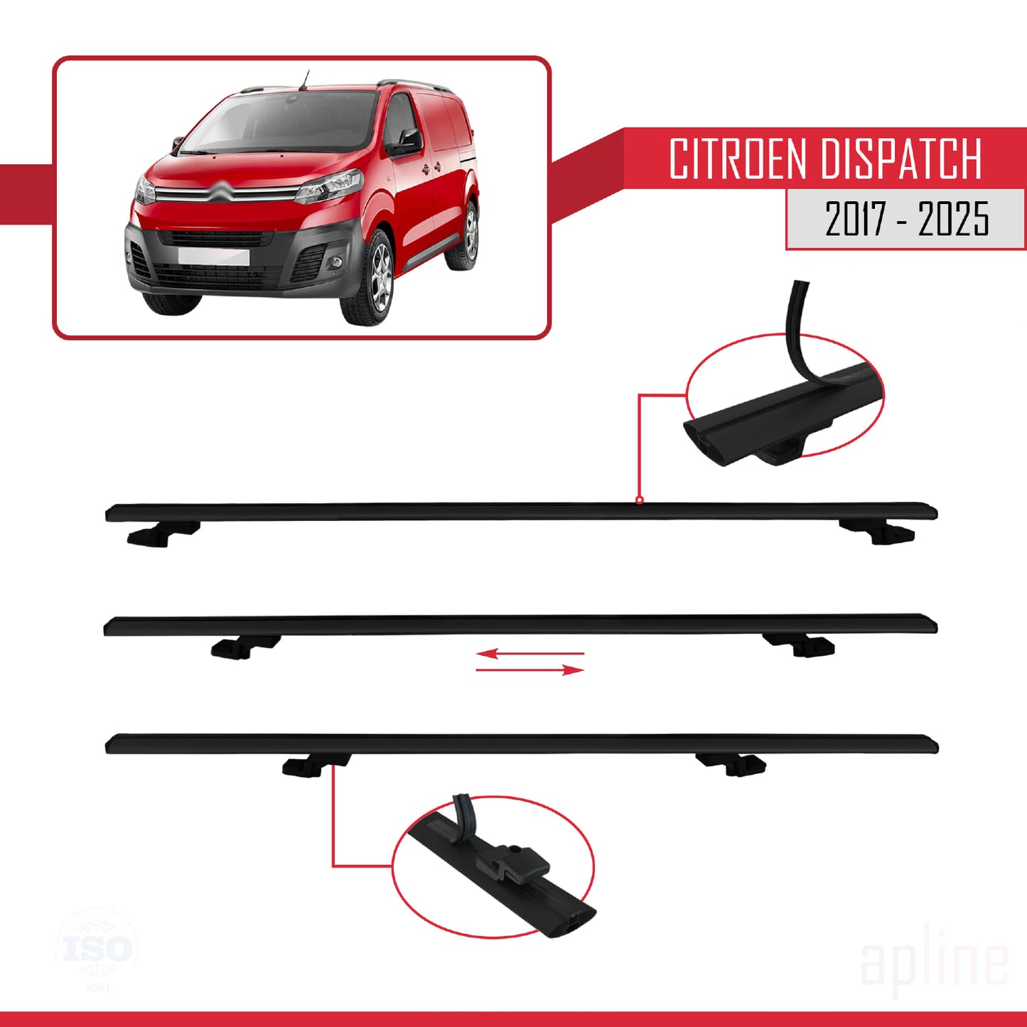 Compatibile con Citroen Dispatch (K0) 2017-2025 modello BASIC Barre portatutto per auto Portapacchi in alluminio nero 2 barre