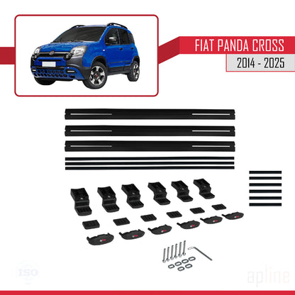 Compatible avec Fiat Panda Cross 2014-2025 BASIC Model Barres de Toit Railing Porte-Bagages de Voiture Noir Aluminium 3 Barres