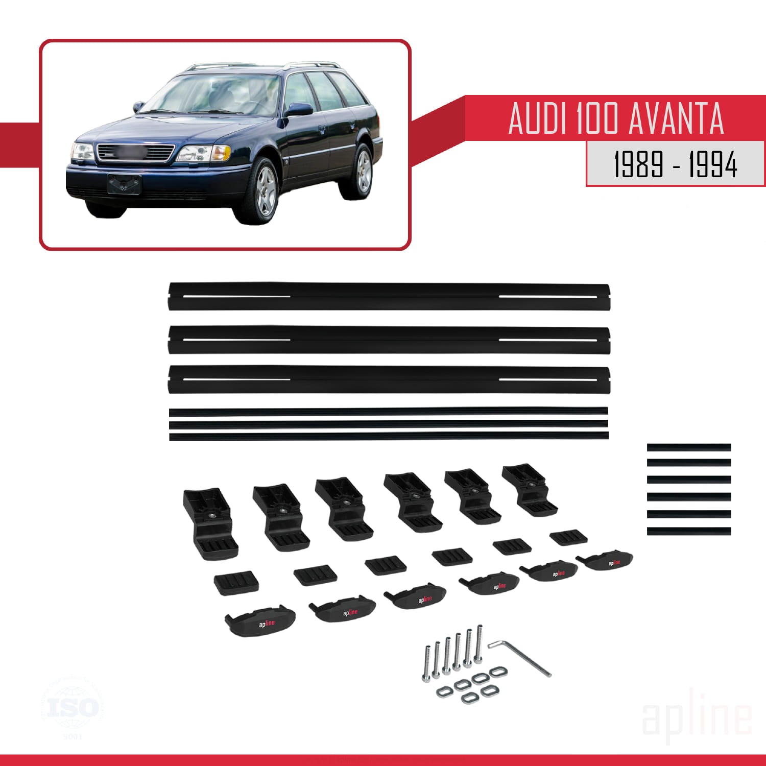 Compatible avec Audi 100 Avanta 1989-1994 BASIC Model Barres de Toit Railing Porte-Bagages de Voiture Noir Aluminium 3 Barres