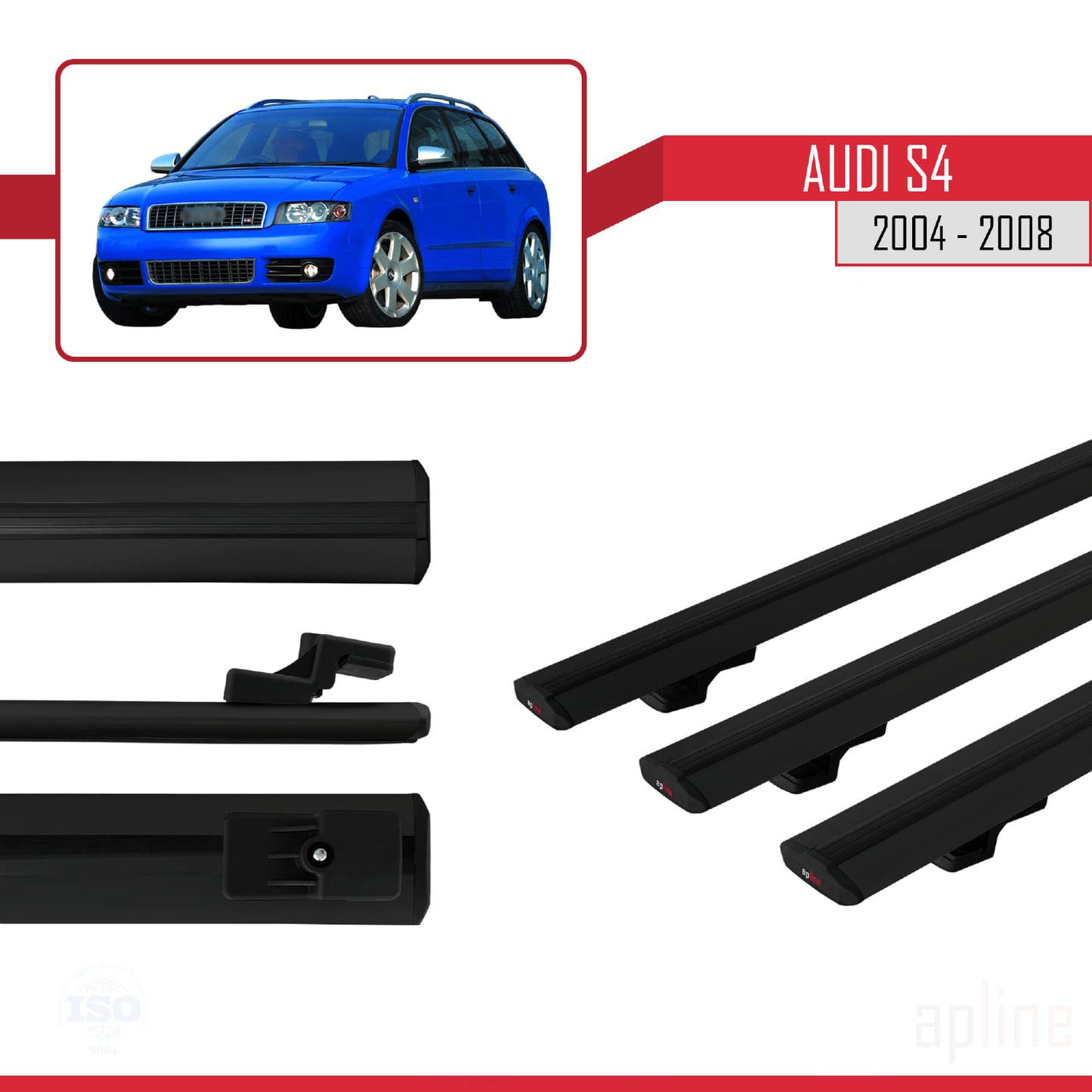 Compatible avec Audi S4 2004-2008 BASIC Model Barres de Toit Railing Porte-Bagages de Voiture Noir Aluminium 3 Barres
