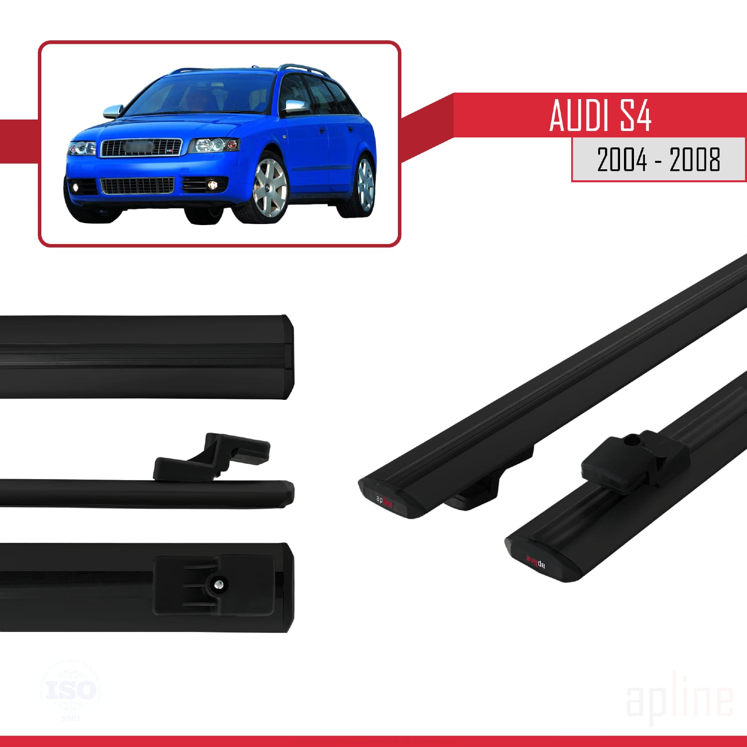 Compatible avec Audi S4 2004-2008 BASIC Model Barres de Toit Railing Porte-Bagages de Voiture Noir Aluminium 2 Barres