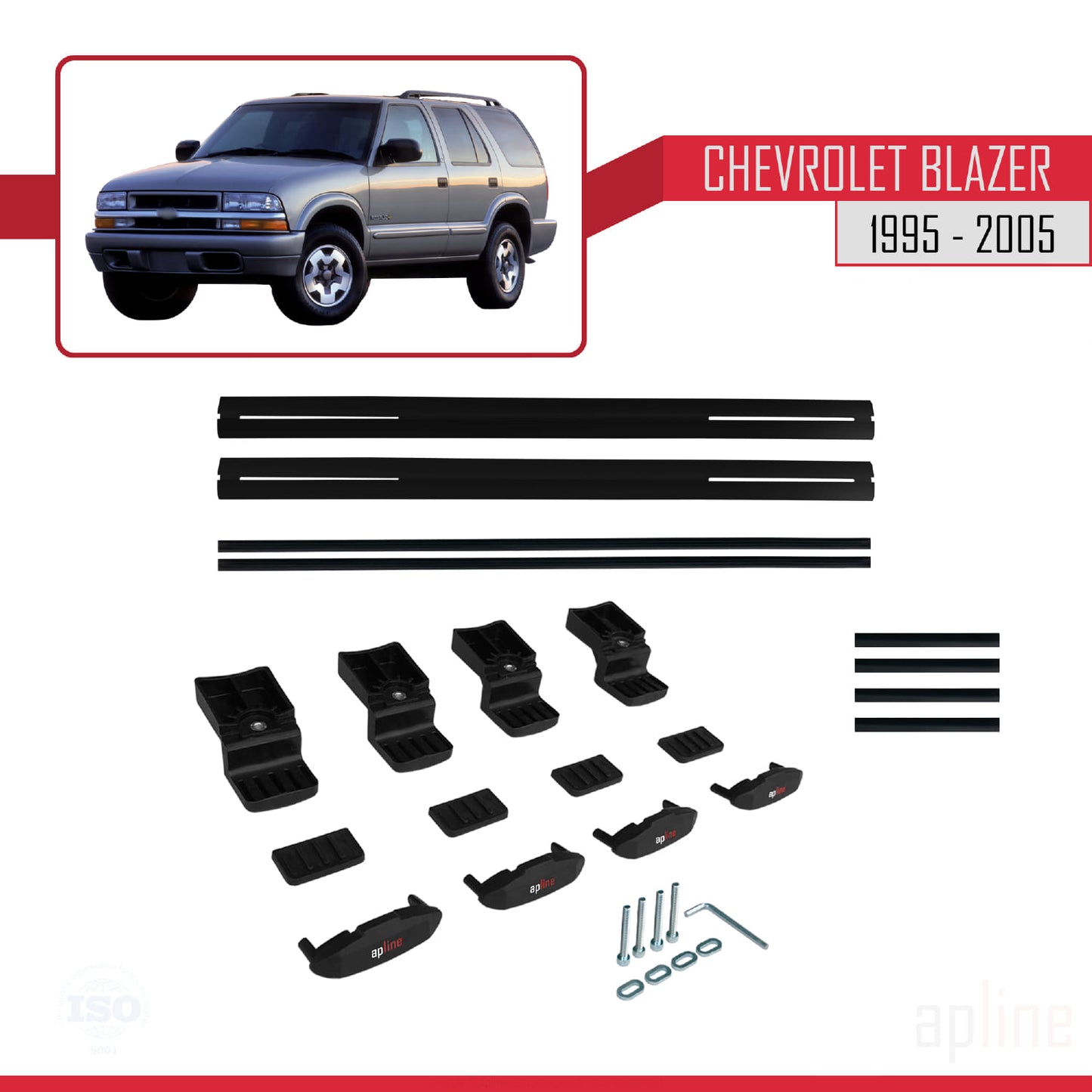 Compatible avec Chevrolet Blazer 1995-2005 BASIC Model Barres de Toit Railing Porte-Bagages de Voiture Noir Aluminium 2 Barres