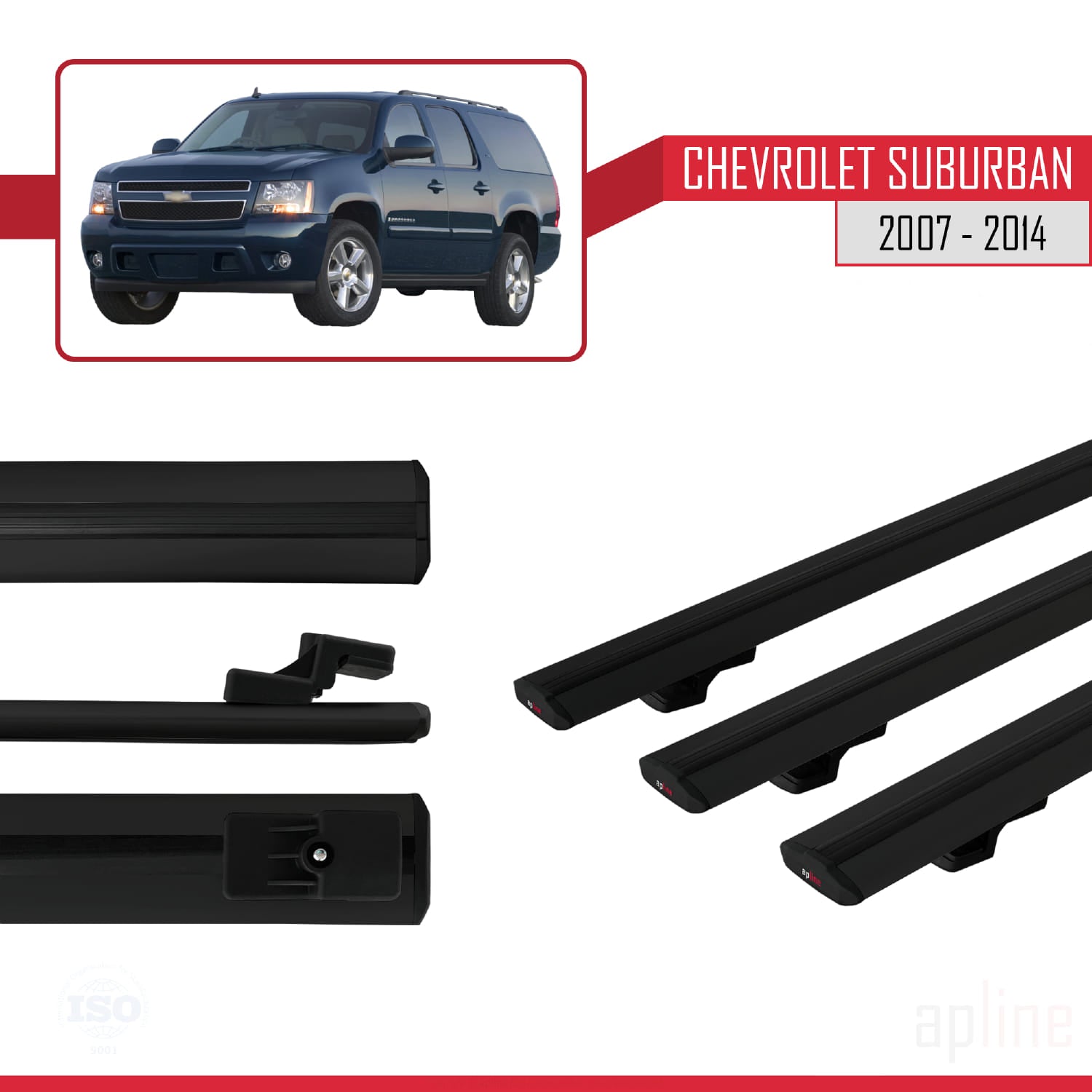 Compatible avec Chevrolet Suburban 2007-2014 BASIC Model Barres de Toit Railing Porte-Bagages de Voiture Noir Aluminium 3 Barres