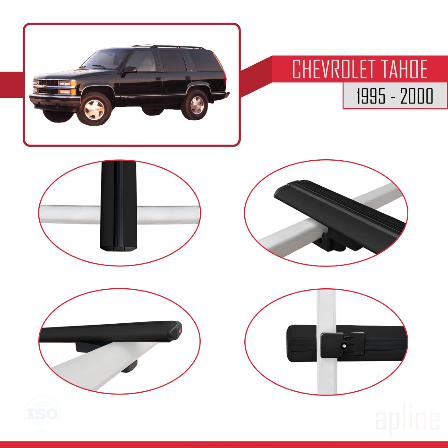 Compatible avec Chevrolet Tahoe 1995-2000 BASIC Model Barres de Toit Railing Porte-Bagages de Voiture Noir Aluminium 2 Barres