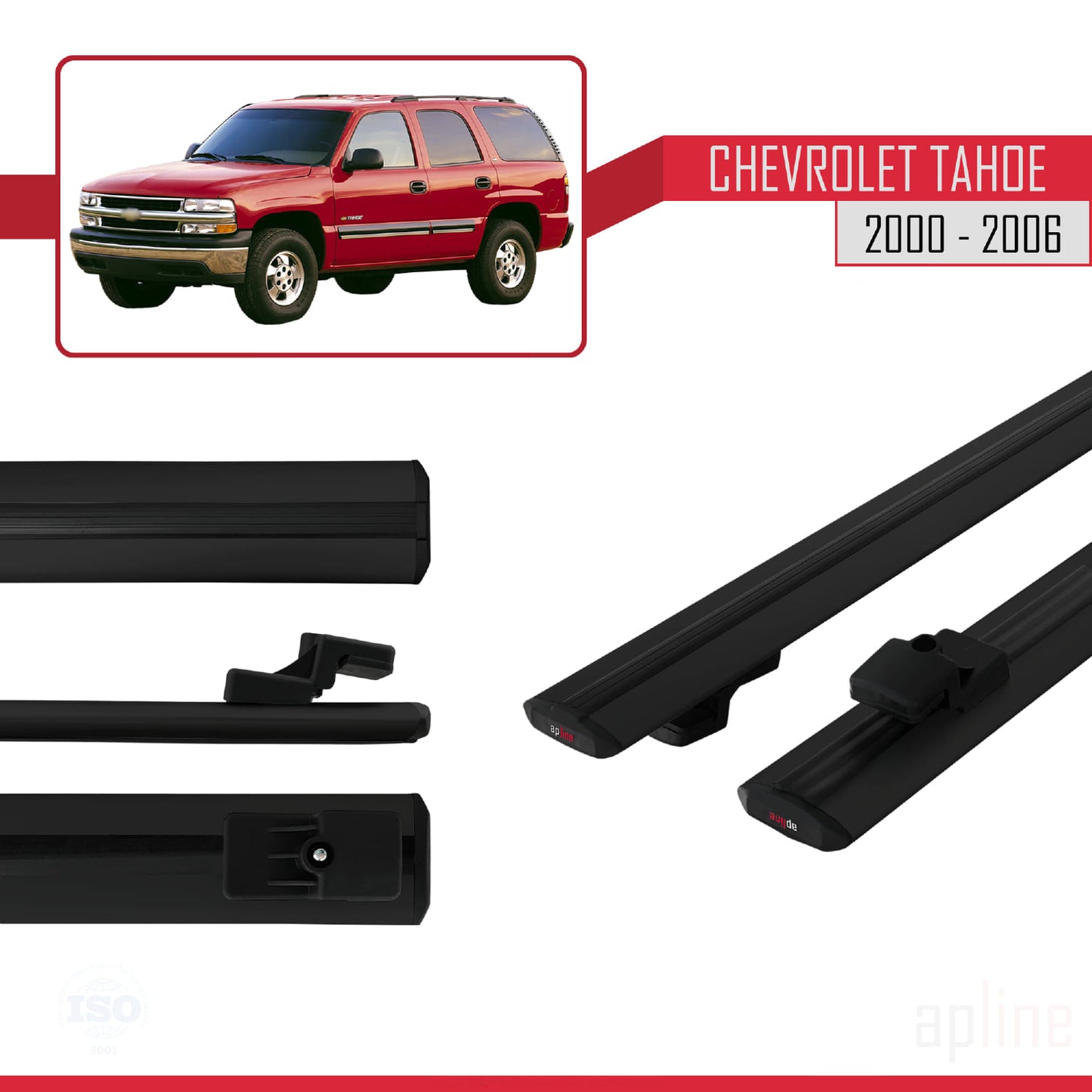 Compatible avec Chevrolet Tahoe 2000-2006 BASIC Model Barres de Toit Railing Porte-Bagages de Voiture Noir Aluminium 2 Barres