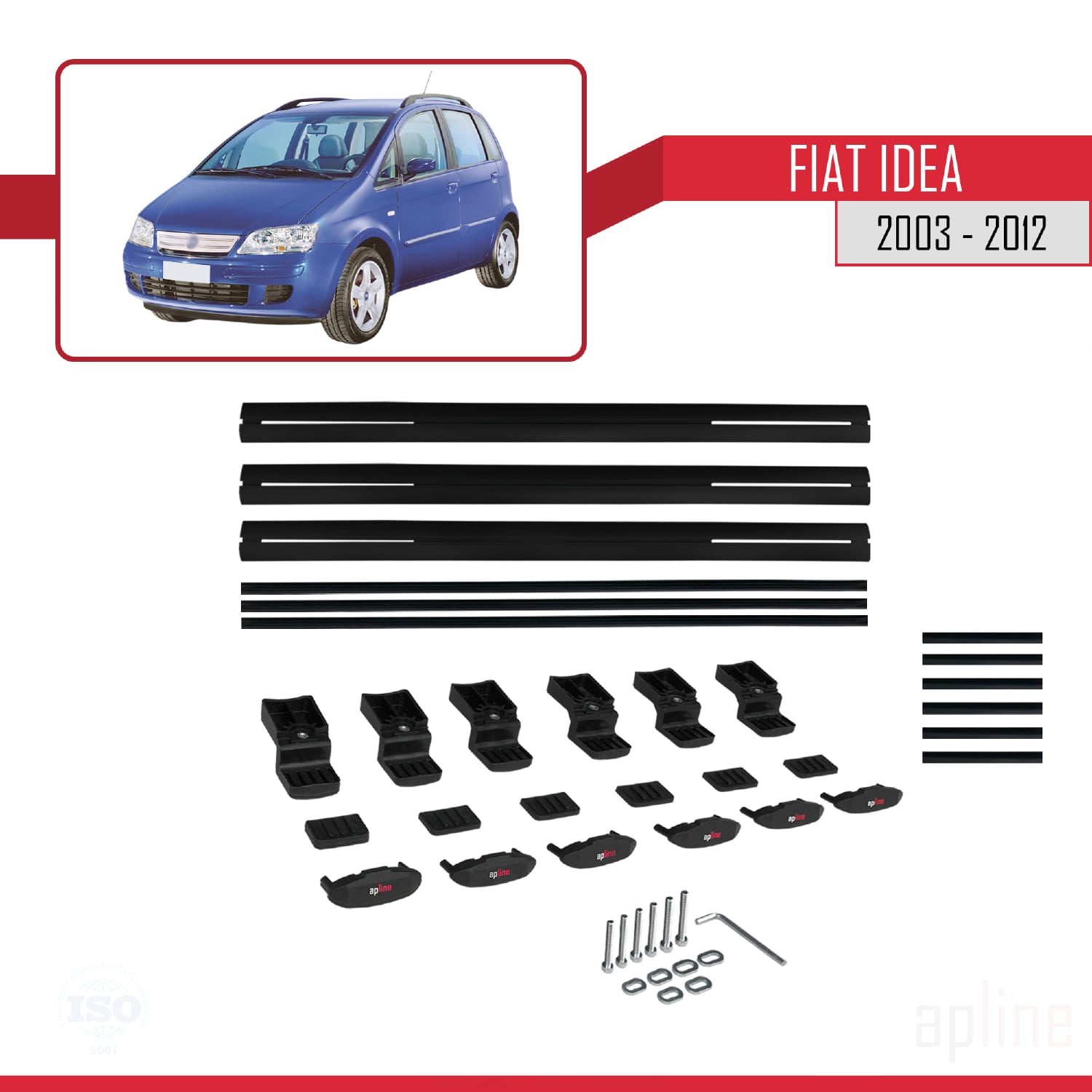 Compatible avec Fiat Idea 2003-2012 BASIC Model Barres de Toit Railing Porte-Bagages de Voiture Noir Aluminium 3 Barres