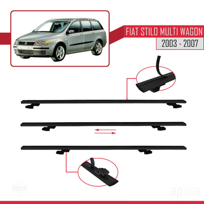 Compatible avec Fiat Stilo Multi Wagon 2003-2007 BASIC Model Barres de Toit Railing Porte-Bagages de Voiture Noir Aluminium 3 Barres