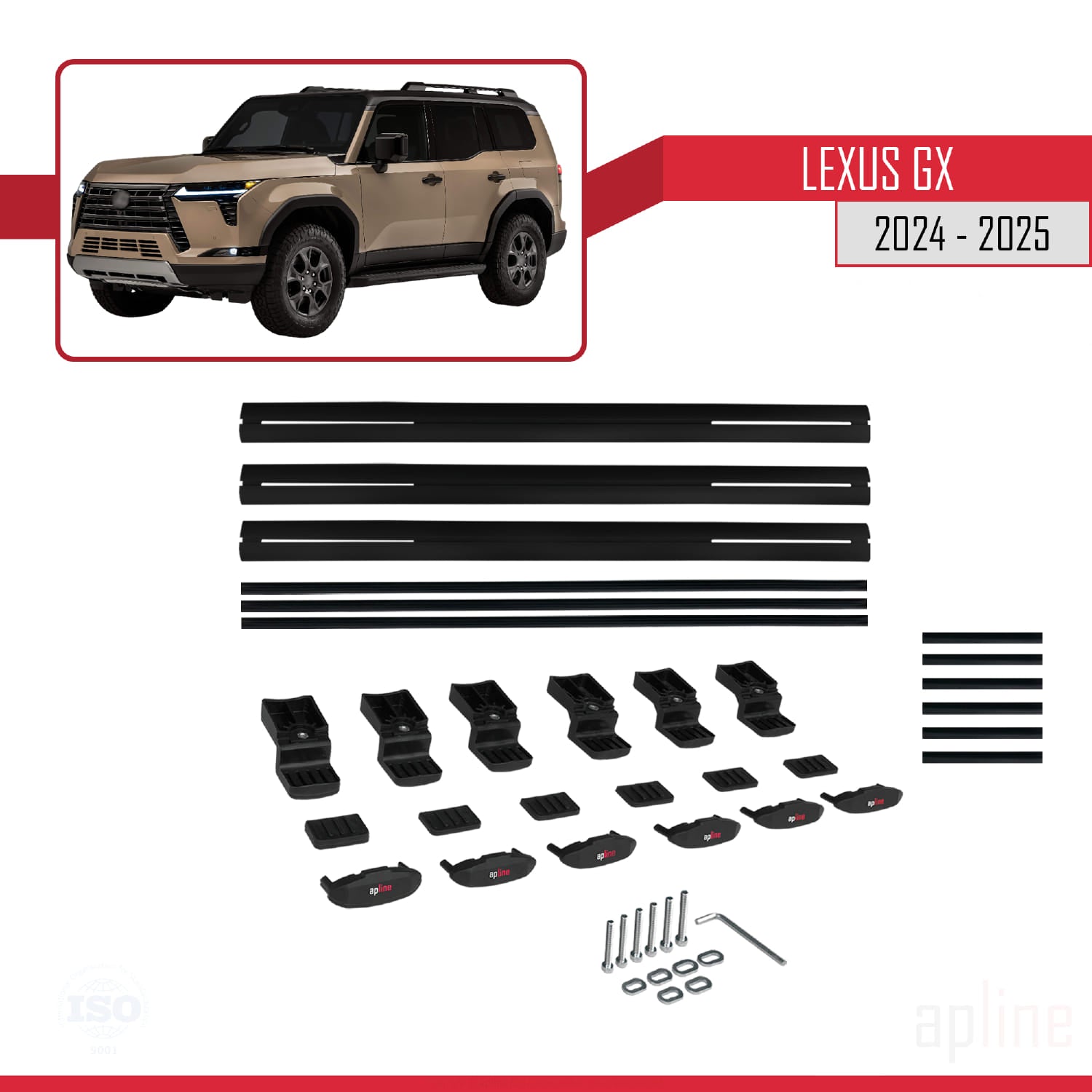 Compatible avec Lexus GX 2024-2025 BASIC Model Barres de Toit Railing Porte-Bagages de Voiture Noir Aluminium 3 Barres