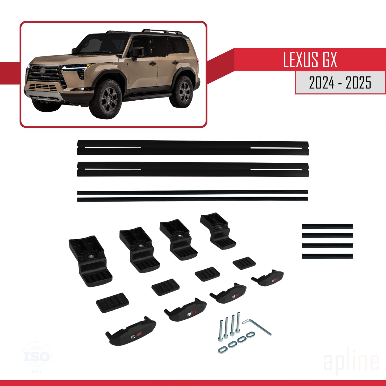 Compatible avec Lexus GX 2024-2025 BASIC Model Barres de Toit Railing Porte-Bagages de Voiture Noir Aluminium 2 Barres