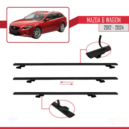 Compatible avec Mazda 6 Wagon 2012-2024 BASIC Model Barres de Toit Railing Porte-Bagages de Voiture Noir Aluminium 3 Barres