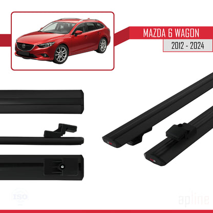 Compatible avec Mazda 6 Wagon 2012-2024 BASIC Model Barres de Toit Railing Porte-Bagages de Voiture Noir Aluminium 2 Barres