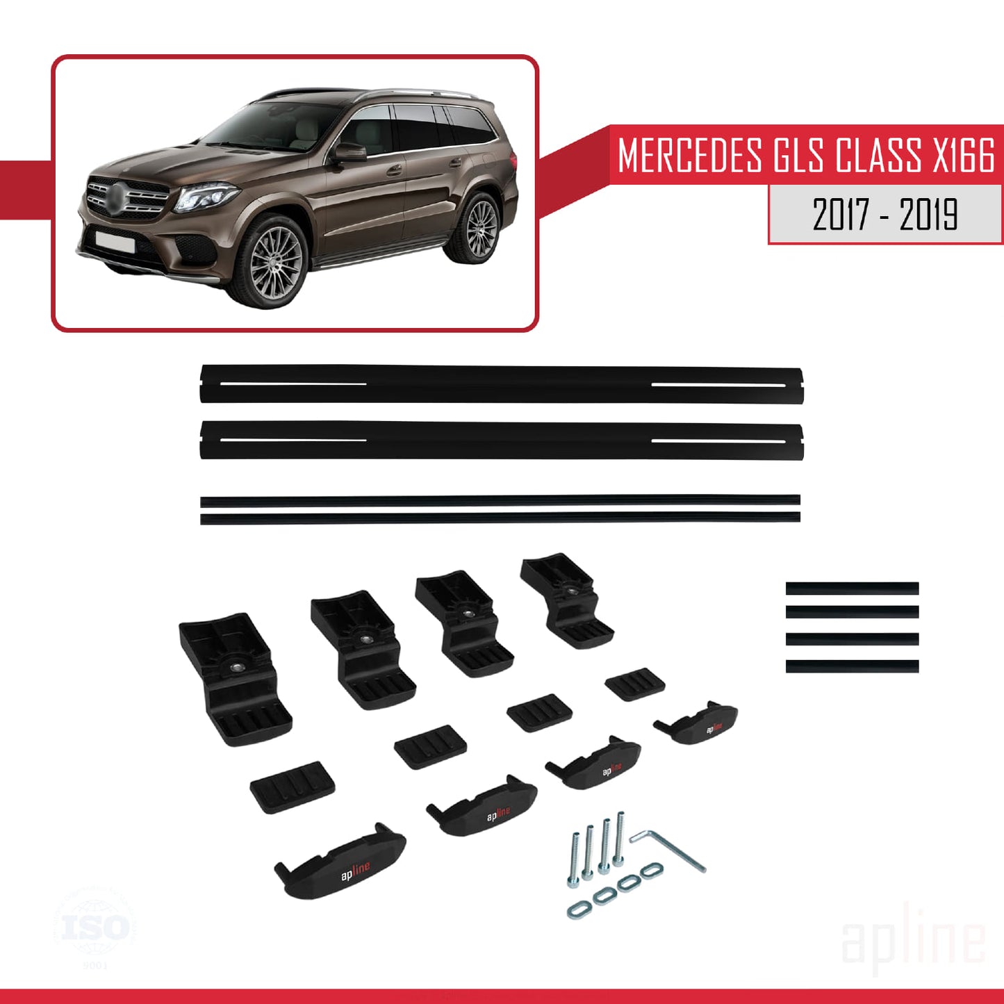 Compatible avec Mercedes GLS Class X166 2017-2019 BASIC Model Barres de Toit Railing Porte-Bagages de Voiture Noir Aluminium 2 Barres