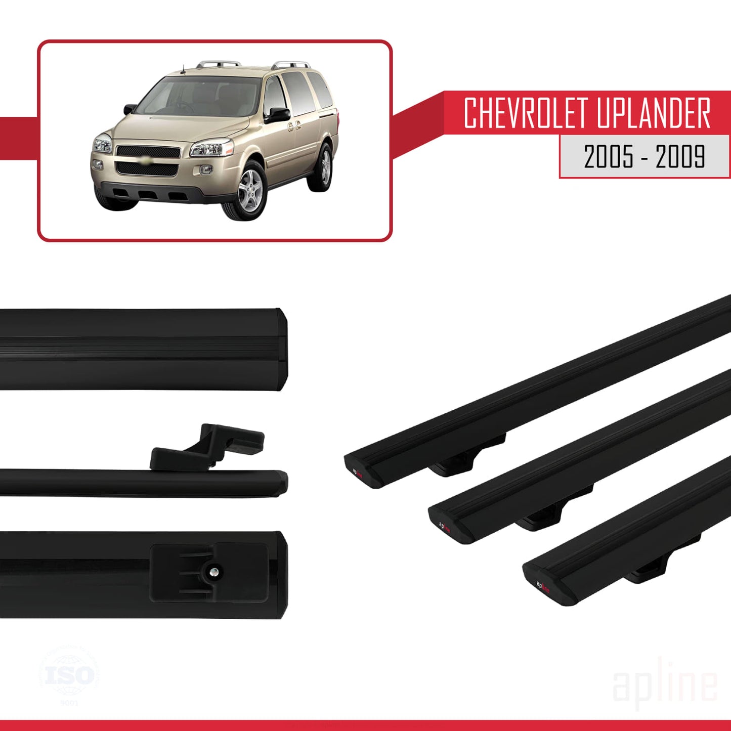 Compatible avec Chevrolet Uplander 2005-2009 BASIC Model Barres de Toit Railing Porte-Bagages de Voiture Noir Aluminium 3 Barres