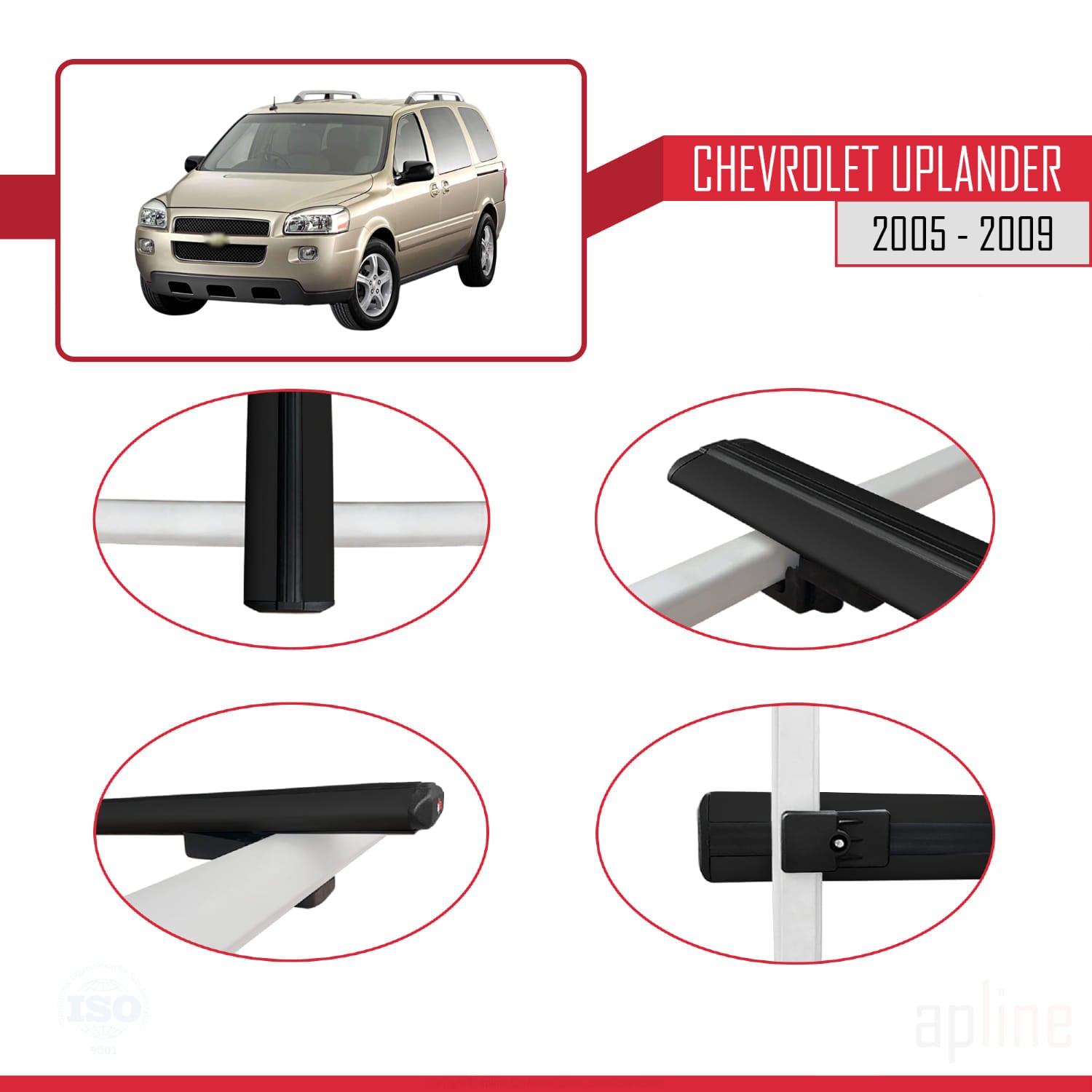 Compatible avec Chevrolet Uplander 2005-2009 BASIC Model Barres de Toit Railing Porte-Bagages de Voiture Noir Aluminium 2 Barres