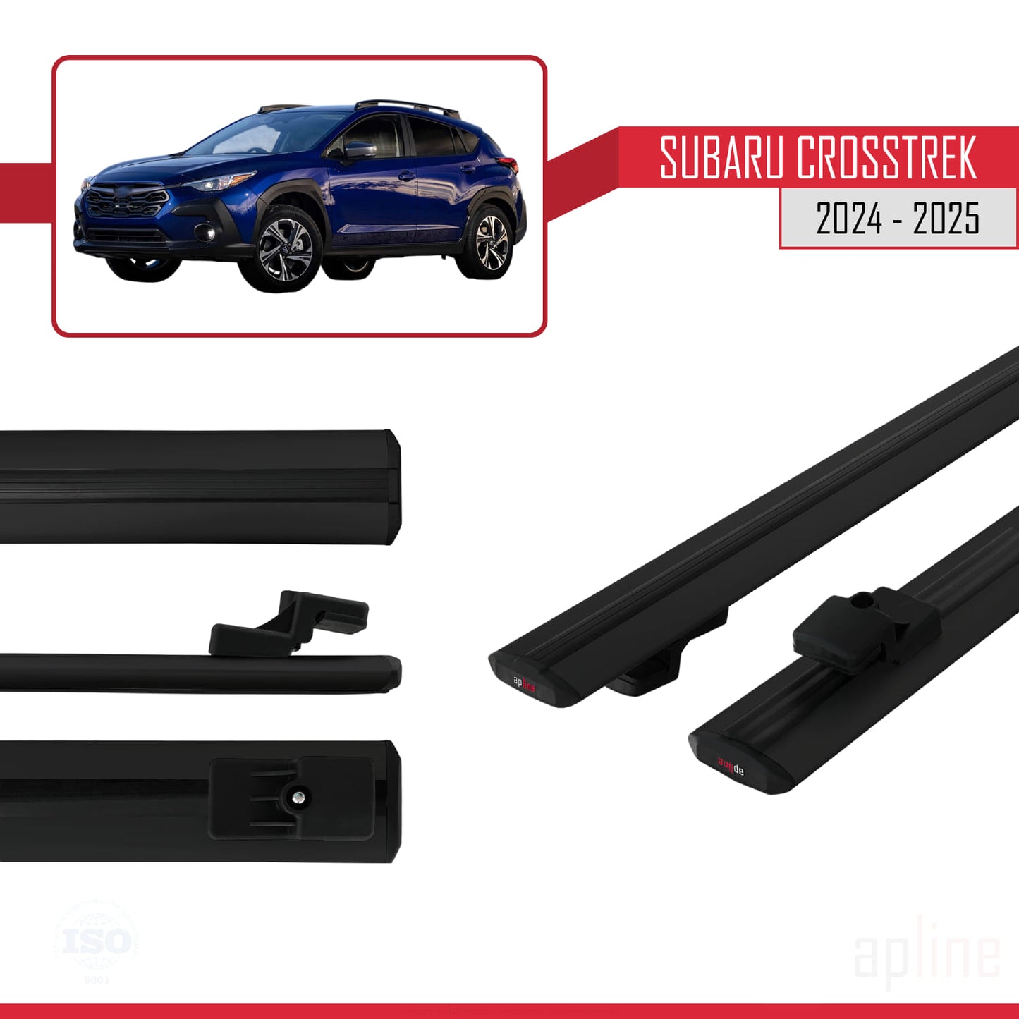 Compatible avec Subaru Crosstrek 2024-2025 BASIC Model Barres de Toit Railing Porte-Bagages de Voiture Noir Aluminium 2 Barres