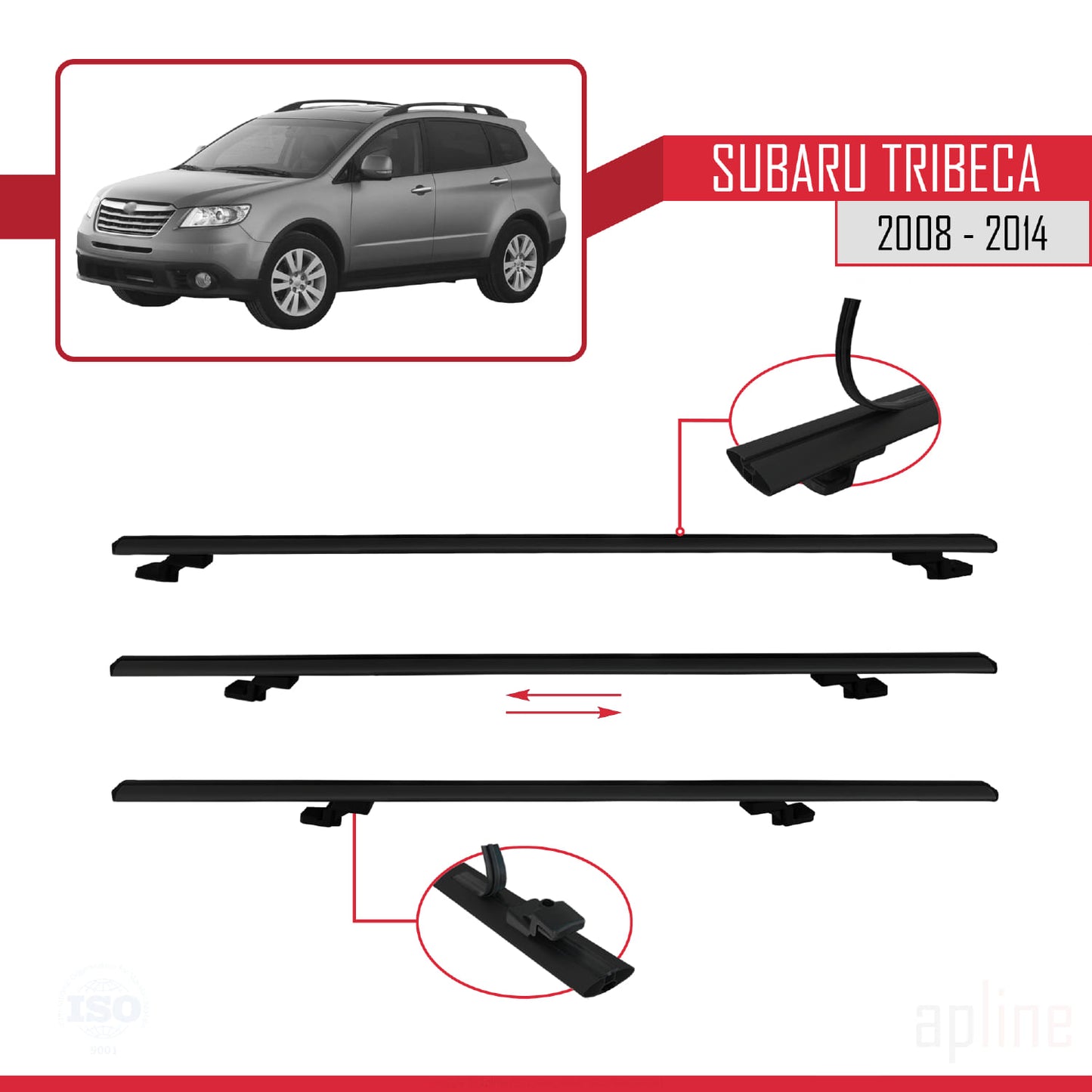 Compatible avec Subaru Tribeca 2008-2014 BASIC Model Barres de Toit Railing Porte-Bagages de Voiture Noir Aluminium 2 Barres