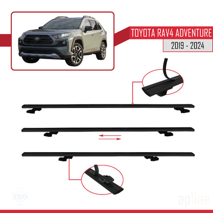 Compatible avec Toyota RAV4 Adventure 2019-2024 BASIC Model Barres de Toit Railing Porte-Bagages de Voiture Noir Aluminium 3 Barres