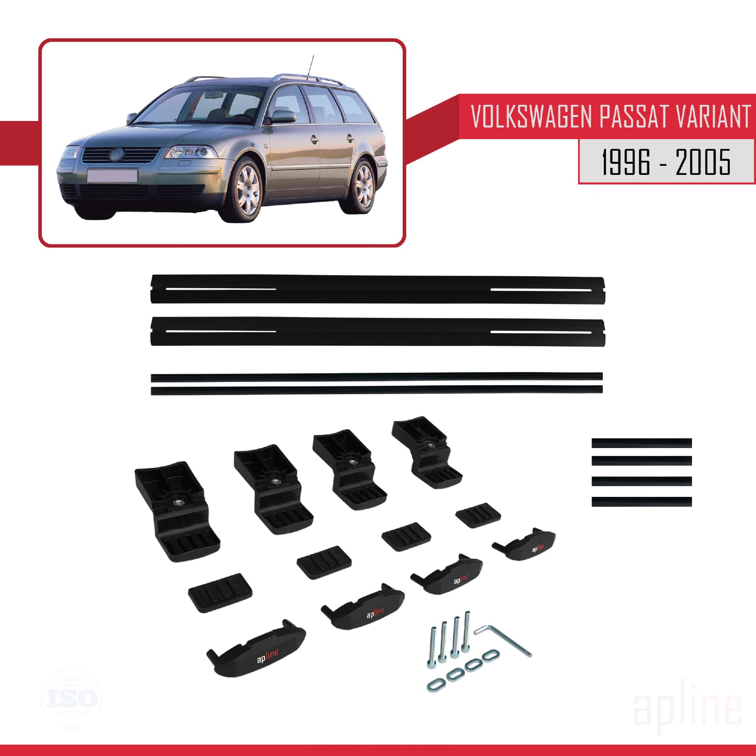 Compatible avec VW Passat B5 Variant 1996-2005 BASIC Model Barres de Toit Railing Porte-Bagages de Voiture Noir Aluminium 2 Barres