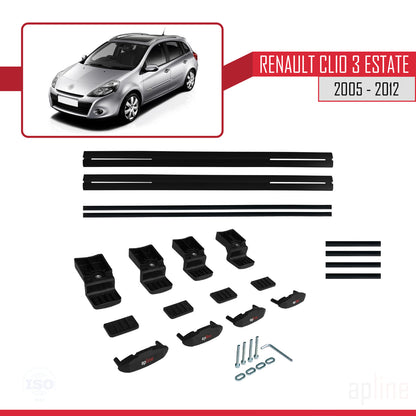 Compatible avec Renault Clio 3 Estate 2005-2012 BASIC Model Barres de Toit Railing Porte-Bagages de Voiture Noir Aluminium 2 Barres