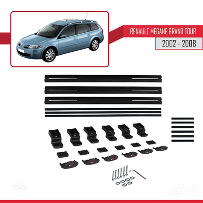 Compatible avec Renault Megane Grand Tour 2002-2008 BASIC Model Barres de Toit Railing Porte-Bagages de Voiture Noir Aluminium 3 Barres