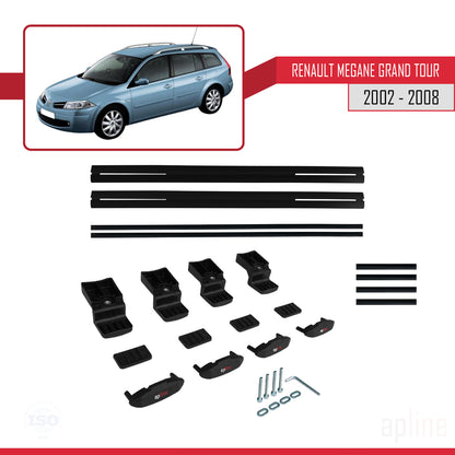 Compatible avec Renault Megane Grand Tour 2002-2008 BASIC Model Barres de Toit Railing Porte-Bagages de Voiture Noir Aluminium 2 Barres
