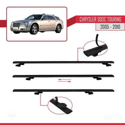 Compatible avec Chrysler 300C Touring 2005-2010 BASIC Model Barres de Toit Railing Porte-Bagages de Voiture Noir Aluminium 3 Barres